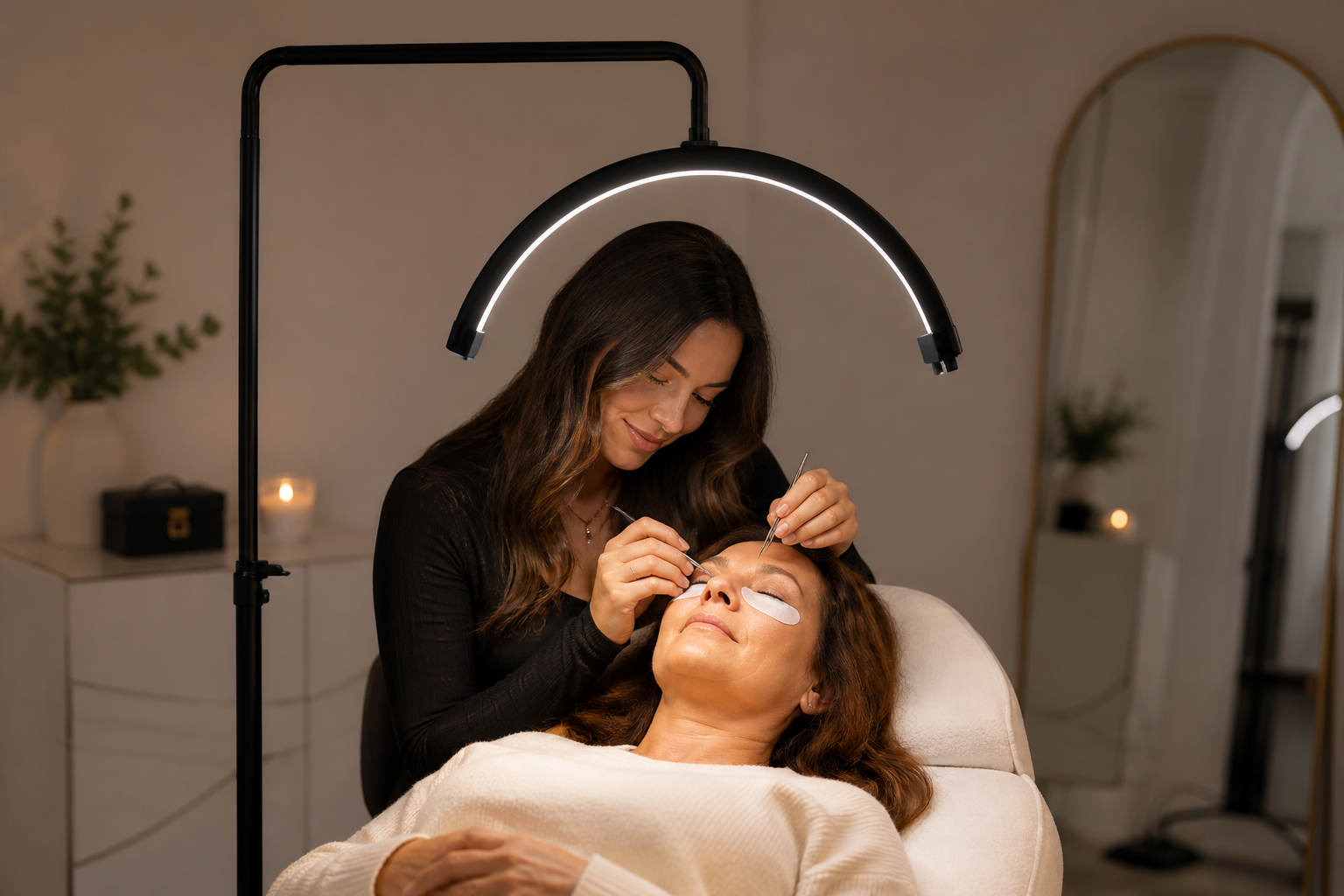 lash artist performing a lash extension service