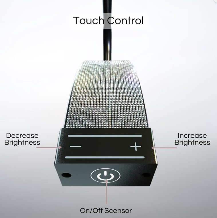 Half Moon LED Beauty Light with a dimmable knob, used for beauty professionals such as lash artists and tattooists.