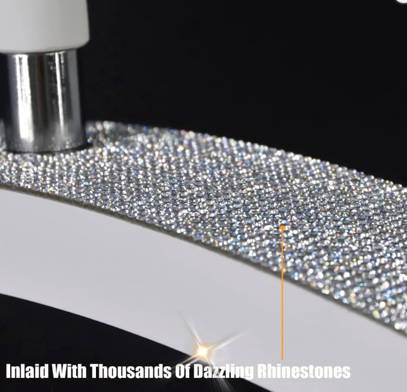 Close-up of a product with rhinestones, highlighting the sparkling effect of the diamond bling on the half moon beauty lamps